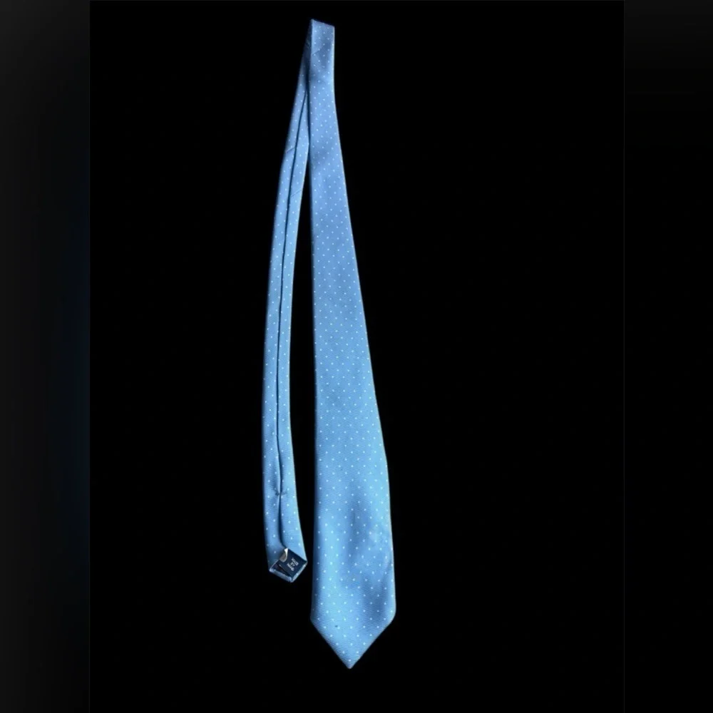 Vintage Polo Ralph Lauren Hand Made Silk Tie Blue / Silver Polka Dot